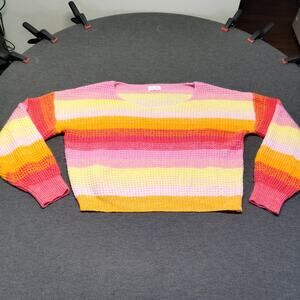 Pink Lily Knit Sweater, Colorful Stripe Pattern, Size Large.
